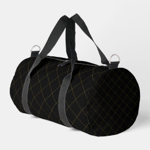Elegant Metallic Gold Box Stripe Black Duffle Bag