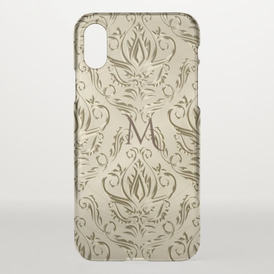 Elegant Metallic Gold Damask Monogram iPhone X Case