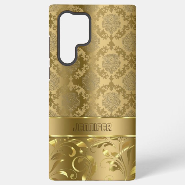 Elegant Metallic Gold Damasks & Lace  Samsung Galaxy S22 Ultra Case (Back)