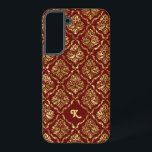 Elegant Metallic Gold Damasks Pattern On Dark Red Samsung Galaxy Case<br><div class="desc">Metallic gold texture print,  vintage floral damasks with a custom dark red background. Customisable monogram.</div>