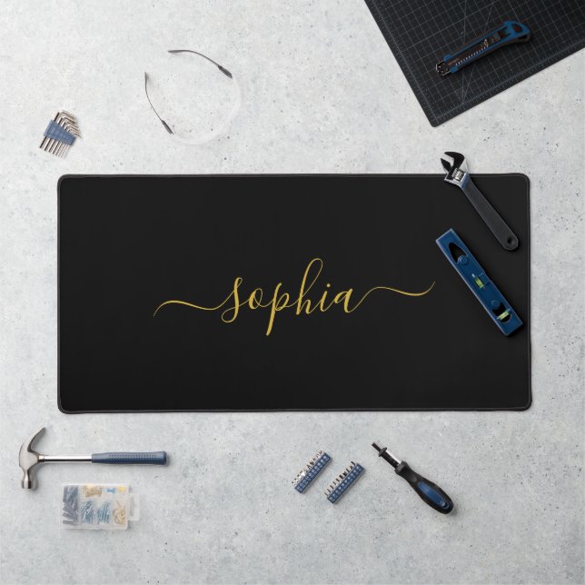 Elegant Metallic Gold Desk Mat Featuring Your Name (Workstation)