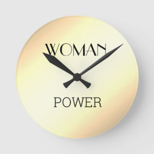 Elegant metallic gold feminine power round clock