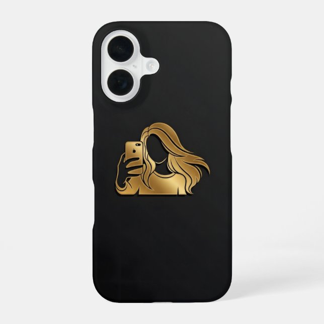 Elegant Metallic Gold Silhouette Selfie Girl iPhone 16 Case (Back)