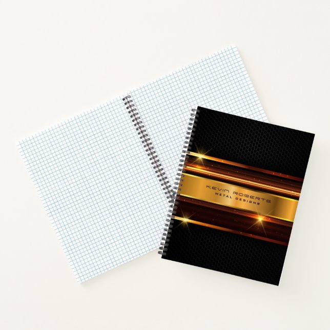 Elegant metallic gold stripes black background notebook (Inside)
