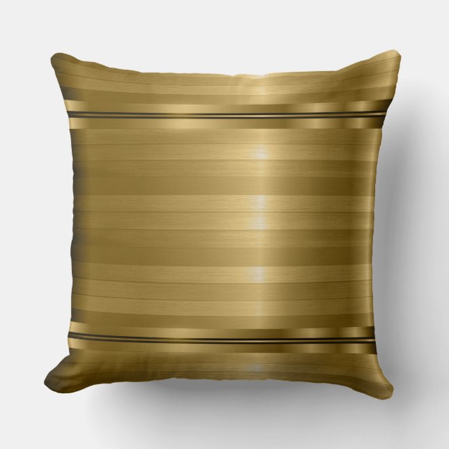 Elegant Metallic Gold Stripes Cushion (Front)