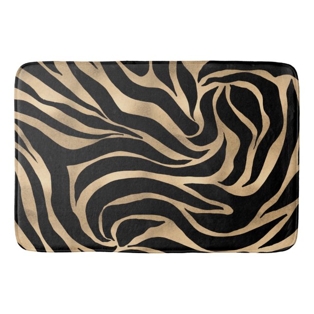 Elegant Metallic Gold Zebra Black Animal Print Bath Mat (Front)