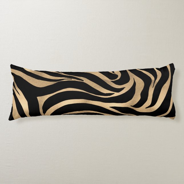 Elegant Metallic Gold Zebra Black Animal Print Body Cushion (Front)
