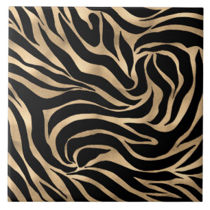 Elegant Metallic Gold Zebra Black Animal Print Ceramic Tile