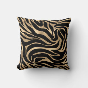 Elegant Metallic Gold Zebra Black Animal Print Cushion