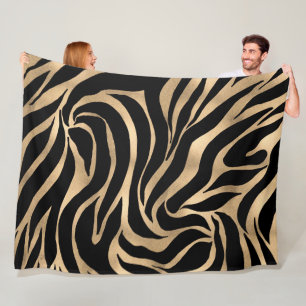 Elegant Metallic Gold Zebra Black Animal Print Fleece Blanket