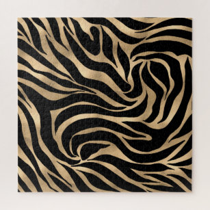 Elegant Metallic Gold Zebra Black Animal Print Jigsaw Puzzle
