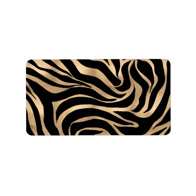 Elegant Metallic Gold Zebra Black Animal Print Label (Front)
