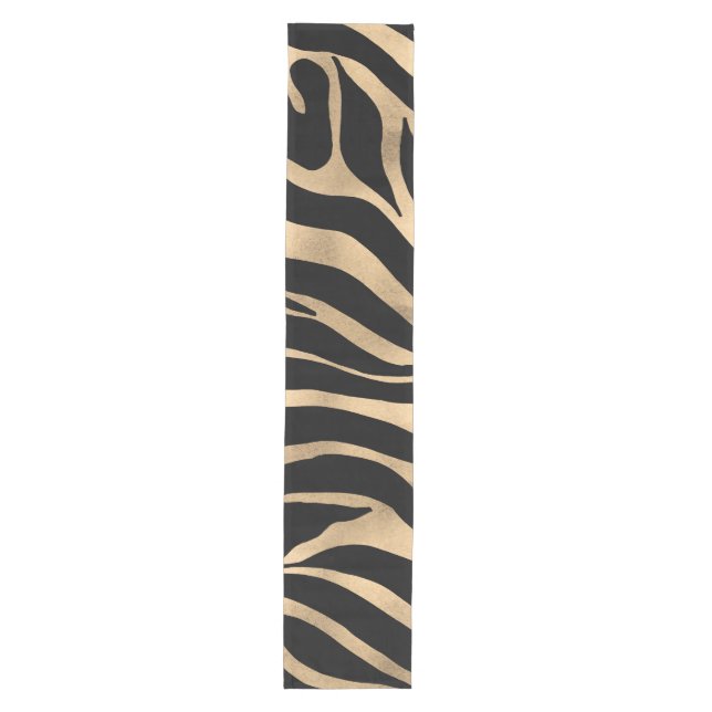 Elegant Metallic Gold Zebra Black Animal Print Medium Table Runner (Front)