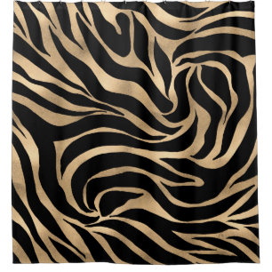 Elegant Metallic Gold Zebra Black Animal Print Shower Curtain