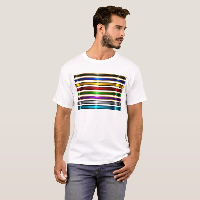 Elegant Metallic Gradient Stripes Design T-Shirt (Front Full)