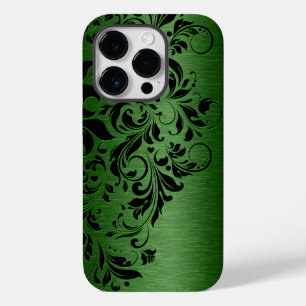 Elegant Metallic Green & Black Floral Lace Case-Mate iPhone 14 Pro Case