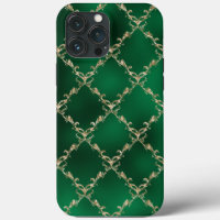 Elegant Metallic Green Gold Damask