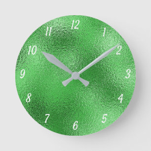 Elegant Metallic Green Silver Decorative Round Clock