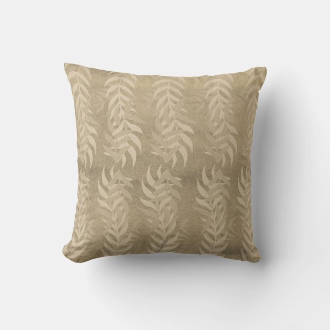 Elegant Metallic Light Brown Leaf Pattern – Nature Cushion (Front)