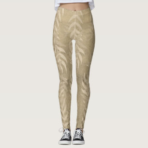 Elegant Metallic Light Brown Leaf Pattern – Nature Leggings