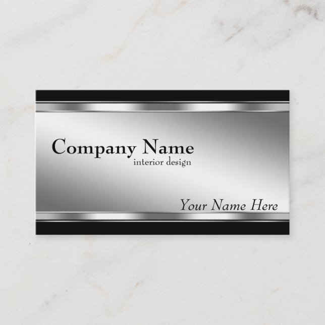 Elegant Metallic Look Silver and Black Business Card (Front)