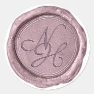 Elegant Metallic Pink Wax Seal Monogram Sticker