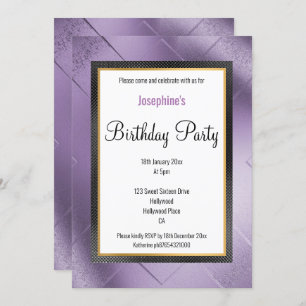 ELEGANT METALLIC PURPLE  GOLD PATTERN BIRTHDAY INVITATION