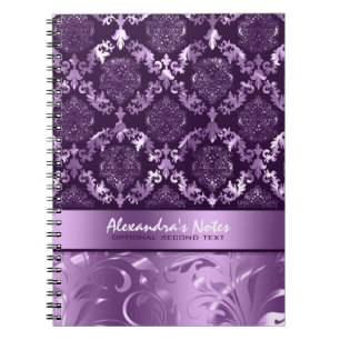 Elegant Metallic Purple & Lavender Damasks & Lace Notebook