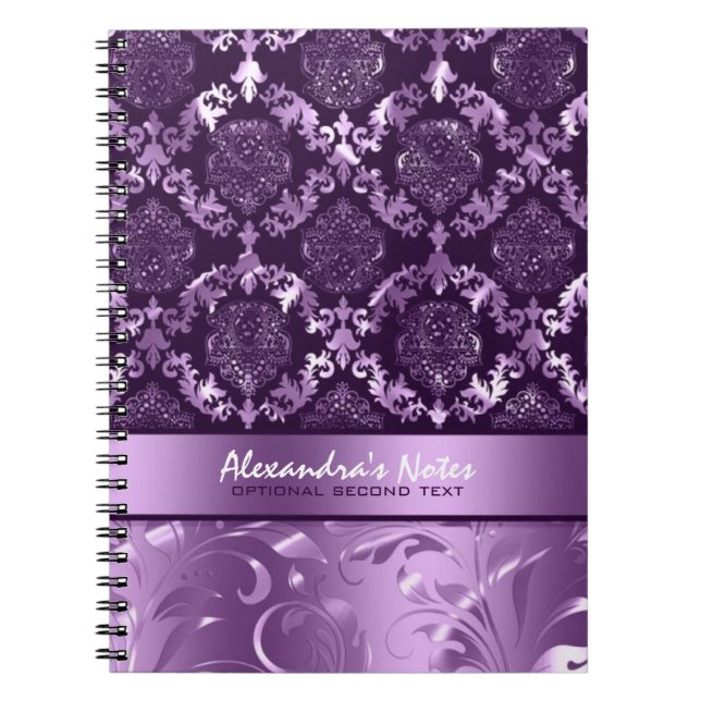Elegant Metallic Purple & Lavender Damasks & Lace Notebook (Front)