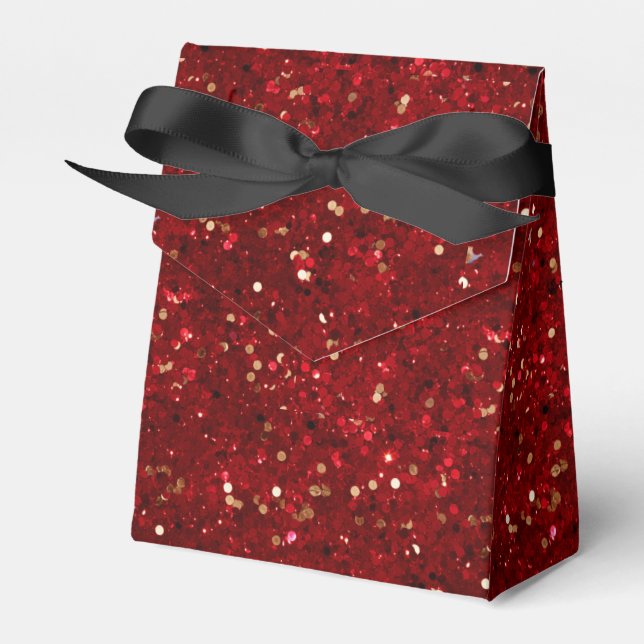 Elegant Metallic Red & Gold Confetti Favour Box (Front Side)