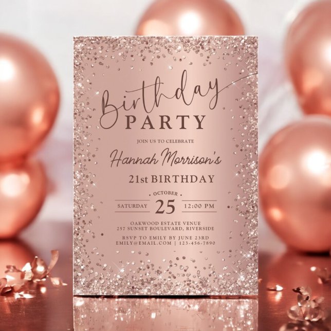 Elegant Metallic Rose Gold Glitter 21st Birthday  Invitation (Creator Uploaded)