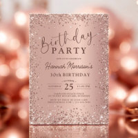 Elegant Metallic Rose Gold Glitter 30th Birthday