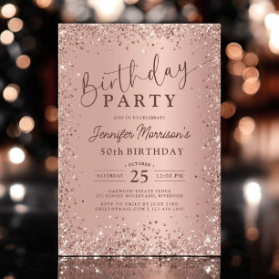 Elegant Metallic Rose Gold Glitter 50th Birthday  Invitation