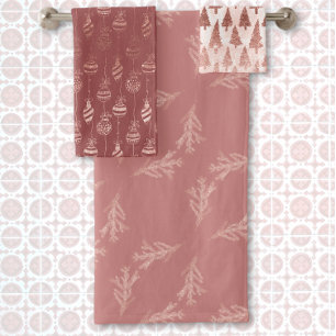 Elegant Metallic Rose Gold Glitter Pink Christmas Bath Towel Set