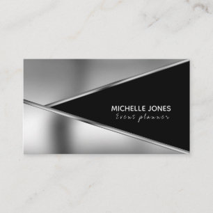 Elegant metallic silver and black business card