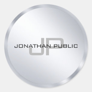 Elegant Metallic Silver Look Monogram Template Classic Round Sticker