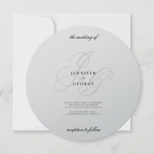 Elegant metallic silver monogram initials  wedding invitation