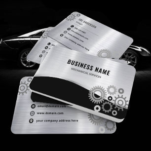 Elegant Metallic Silver Professional Mechanic  Business Card