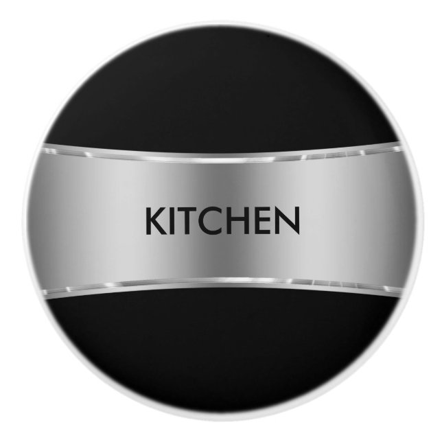 Elegant Metallic Silver Tones Stripe Ceramic Knob (Front)