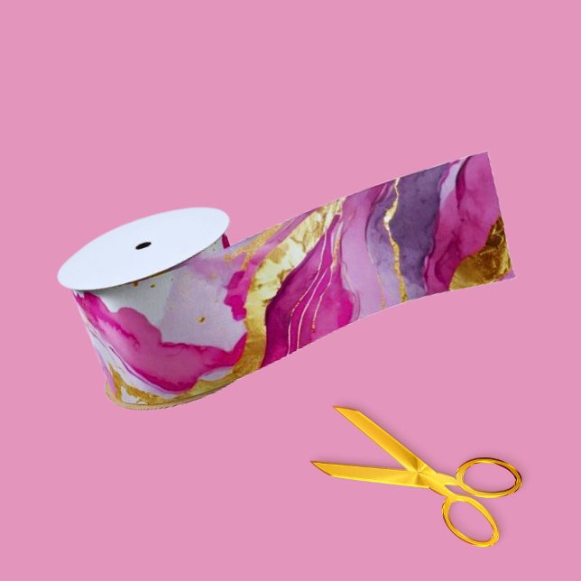 Elegant Metallic Swirls Ribbon Pink, Gold & White Satin Ribbon (Creator Uploaded)