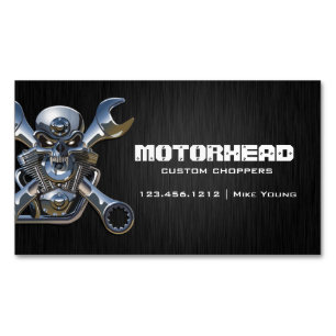Elegant Metalwork Skull and Wrench Magnetic Business Card
