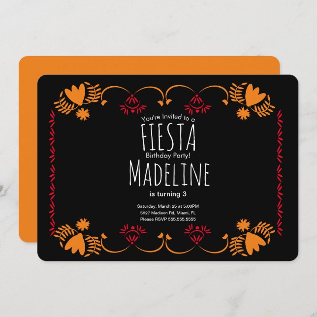 Elegant Mexican Birthday Fiesta Floral Border Invitation (Front/Back)