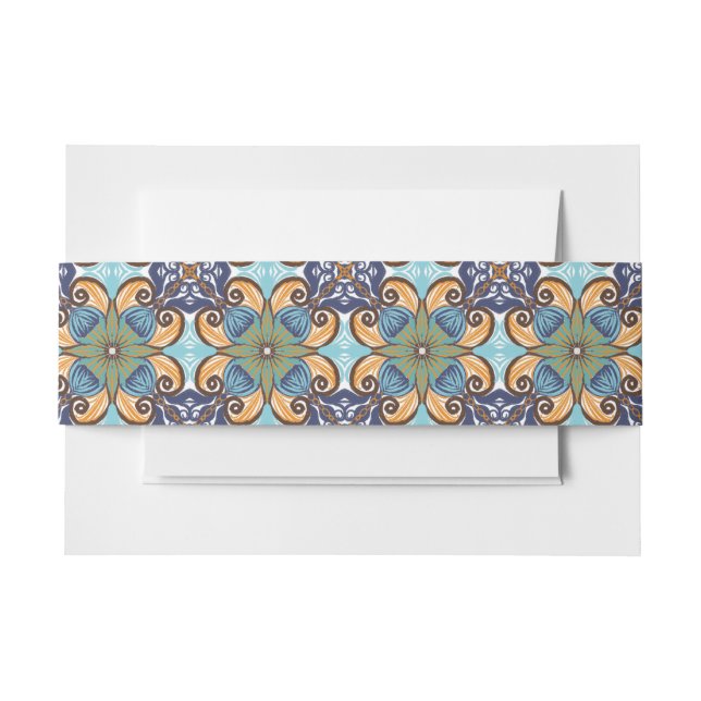Elegant Mexican Floral Talavera Tile Wedding  Invitation Belly Band (Front Example)