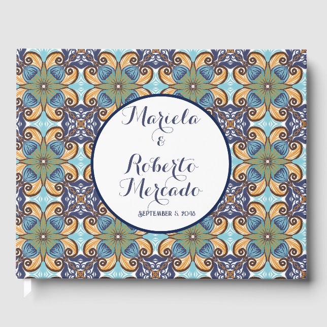 Elegant Mexican Floral Talavera Wedding  Guest Book (Front)