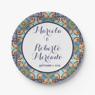 Elegant Mexican Floral Talavera Wedding  Paper Plate