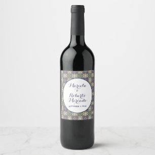 Elegant Mexican Floral Talavera Wedding  Wine Label