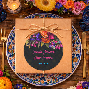 Elegant Mexican flowers wedding  Classic Round Sticker