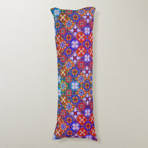 Elegant Mexican talavera red blue purple tiles Body Cushion