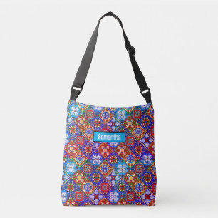 Elegant Mexican talavera red blue purple tiles Crossbody Bag