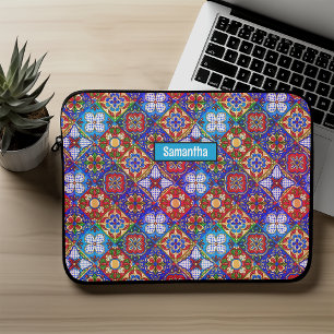 Elegant Mexican talavera red blue purple tiles Laptop Sleeve